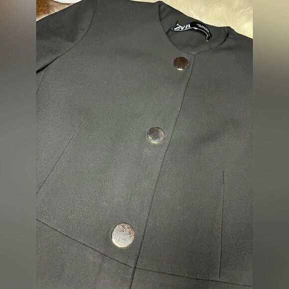Zara black frock coat collarless blazer with gold buttons sz small - Picture 4 of 12